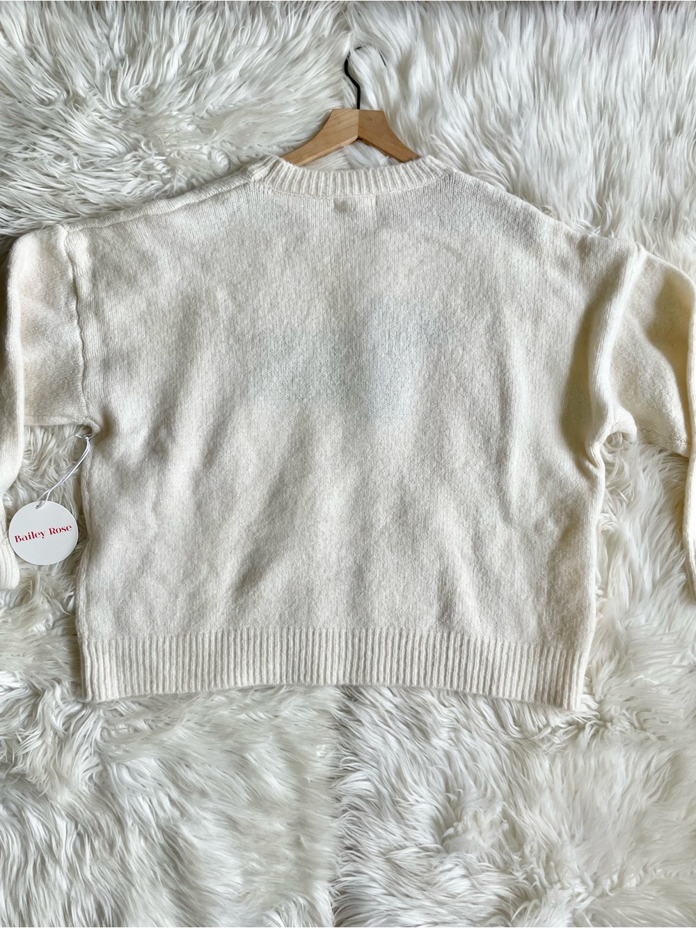 Bailey Rose Women's Cream Soft Ribbed Knit Graphic Dog Lover Sweater Medium NWT - Picture 13 of 16